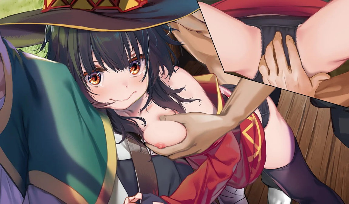 このいやらしい 淫夢を魔女っ娘に！MP切れでカズマの背中でぐったり中のめぐみんが馬車の中で 集団痴漢に遭うやつ 39ページ