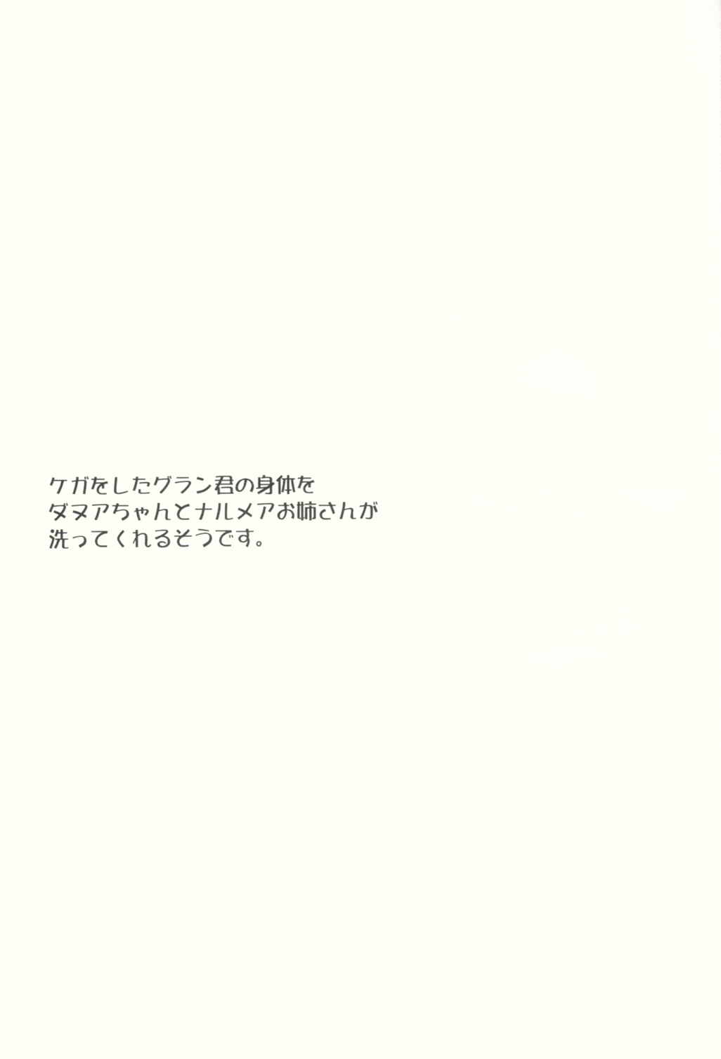 ケガをしたグラン君の身体をダヌアちゃんとナルメアお姉さんが洗ってくれるそうです。 2ページ