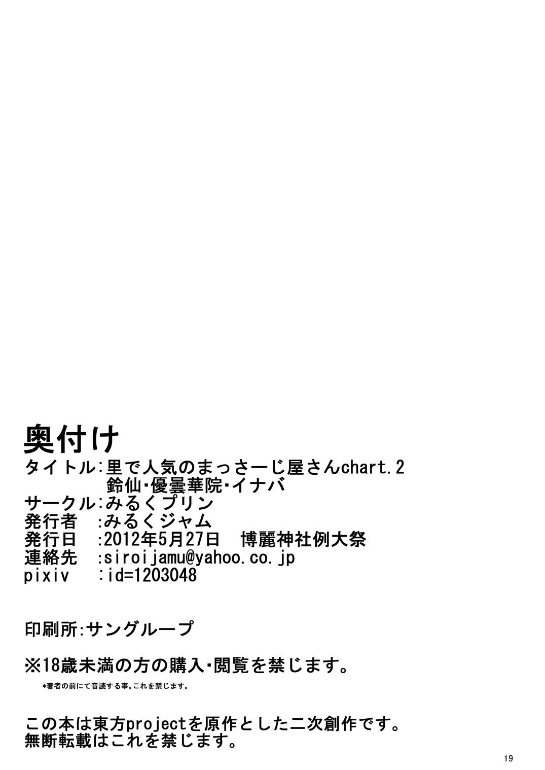 里で人気のまっさーじ屋さんchart.2鈴仙・優曇華院・イナバ 20ページ